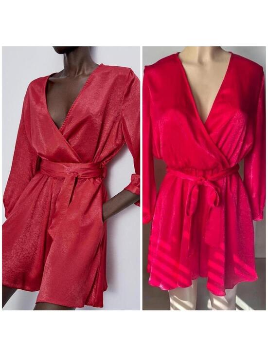 Zara Pants - Zara Fuchsia Red Wrap Romper Long Sleeves Shimmering Belted Party (NWT)